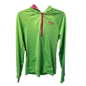 ⭐️ Girls Fila Dri Fit Lime Green Quarter Zip Hoodie. Size Medium ( 10/12 )